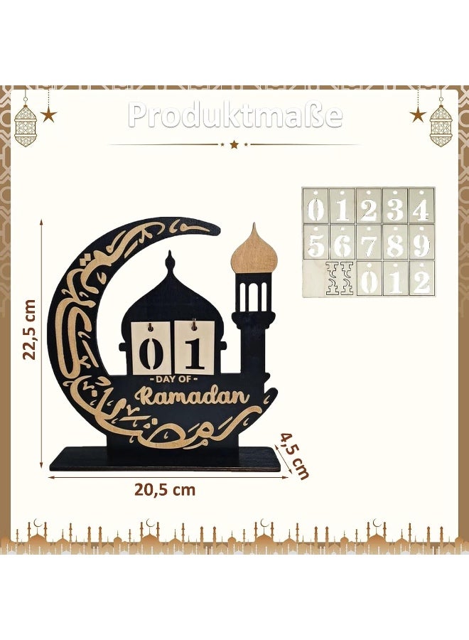 زينة رمضان | تقويم رمضان مصنوع من الخشب | تقويم رمضان للأطفال | تقويم عيد مبارك، تقويم العد التنازلي لرمضان DIY لمدة 30 يومًا - تقويم للمنزل - Image 2